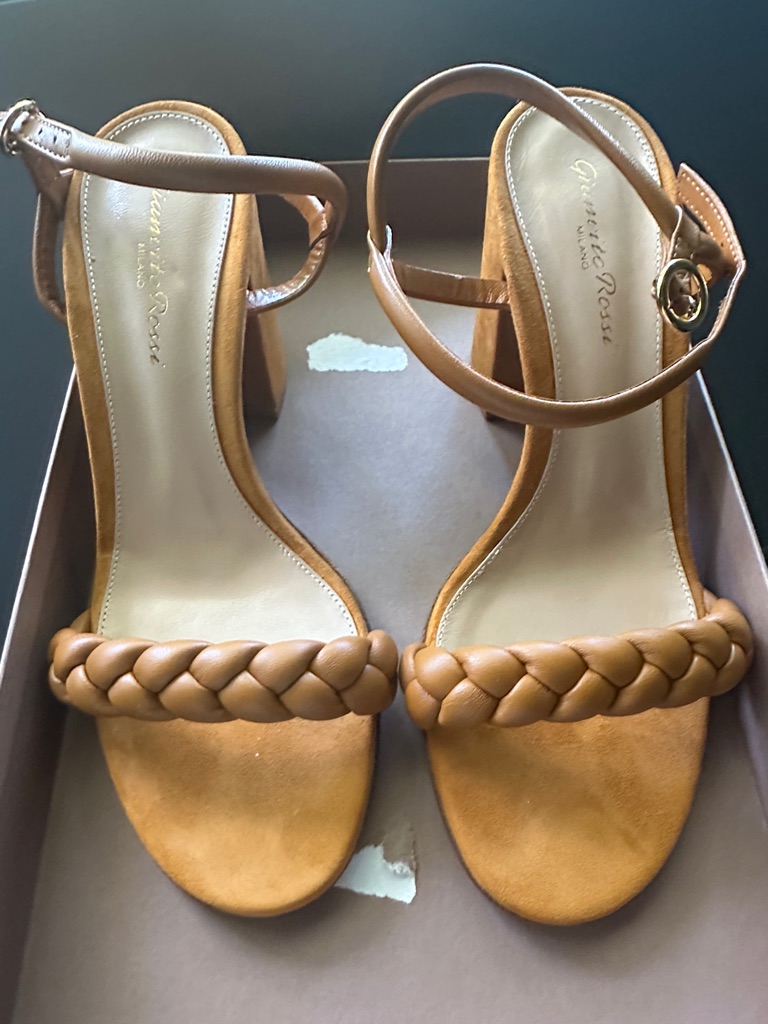 Gianvito Rossi Cognac Braided-Strap Block Heel Sandals
